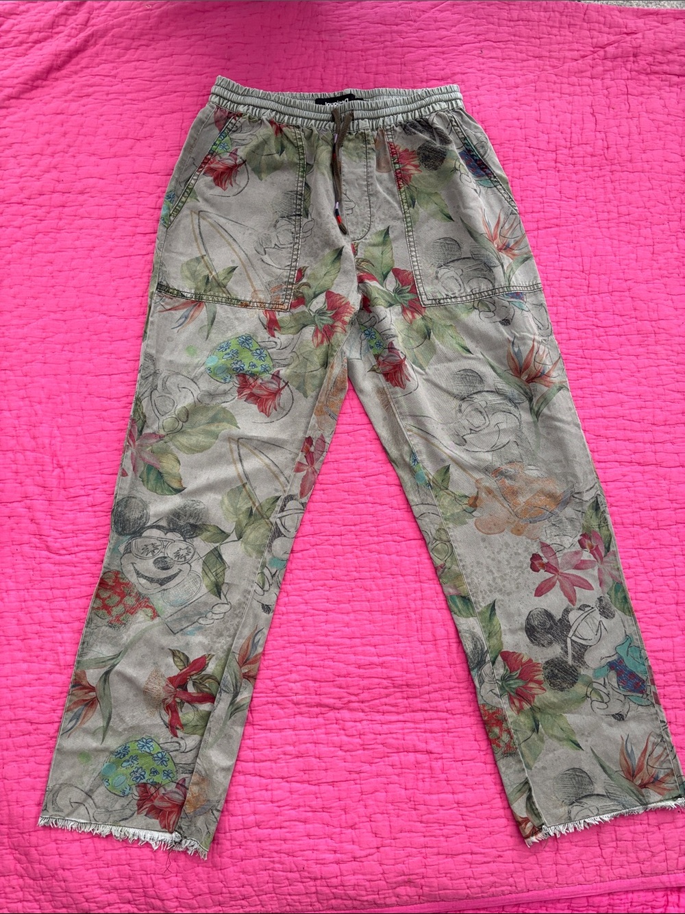 Desigual Olive Green Floral Drawstring Chinos, S - Picture 3 of 9